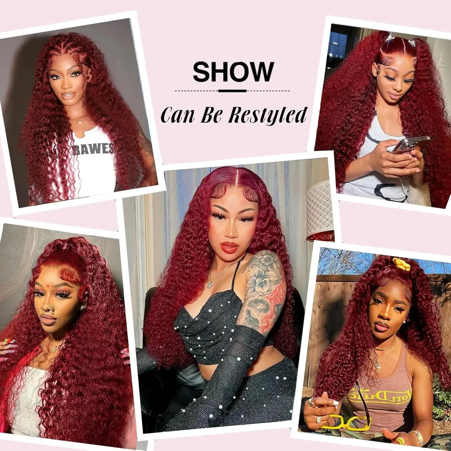 Frizira Burgundy Wig Human Hair 99j 13x6 Deep Wave Lace Front Wigs Human Hair Pre Plucked HD Transparent Lace Frontal Wigs image 6