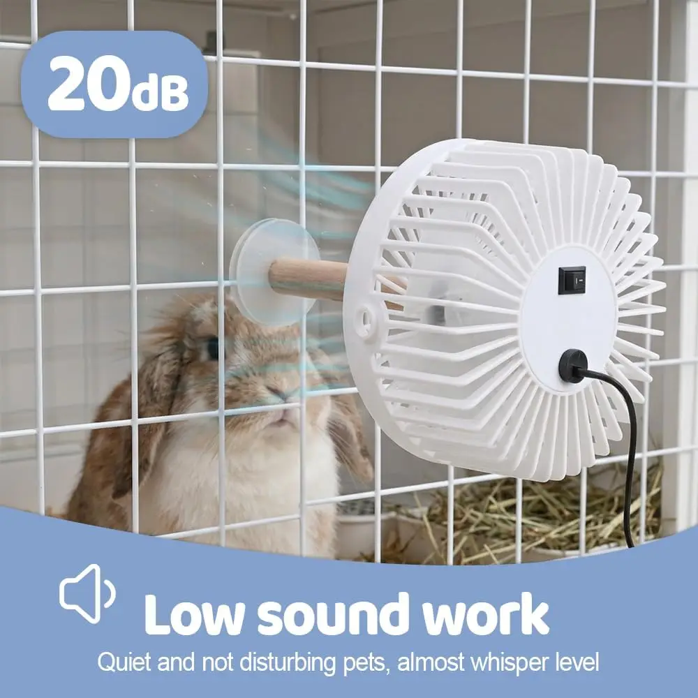 Quiet Pet Cage Fan, USB Small Animal Cooling Fan Chew Proof, 2 Speeds External Fan for Rabbit Guinea Pig Chinchilla Cage