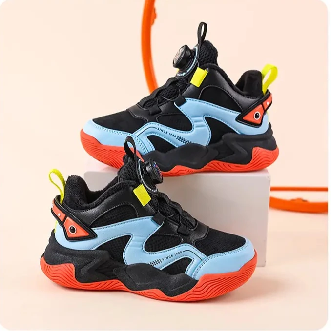 

Детские флисовые теплые спортивные кроссовки с двойным хлопковым утеплителем, новые зимние баскетбольные кроссовки для мальчиков, детские кеды