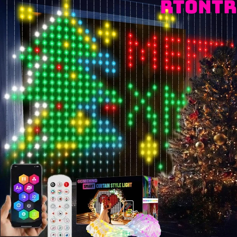 400 المصابيح أضواء الستار الذكية بلوتوث التطبيق LED سلسلة RGB الجنية أضواء DIY الموسيقى تغيير عرض لنافذة غرفة نوم الديكور #3