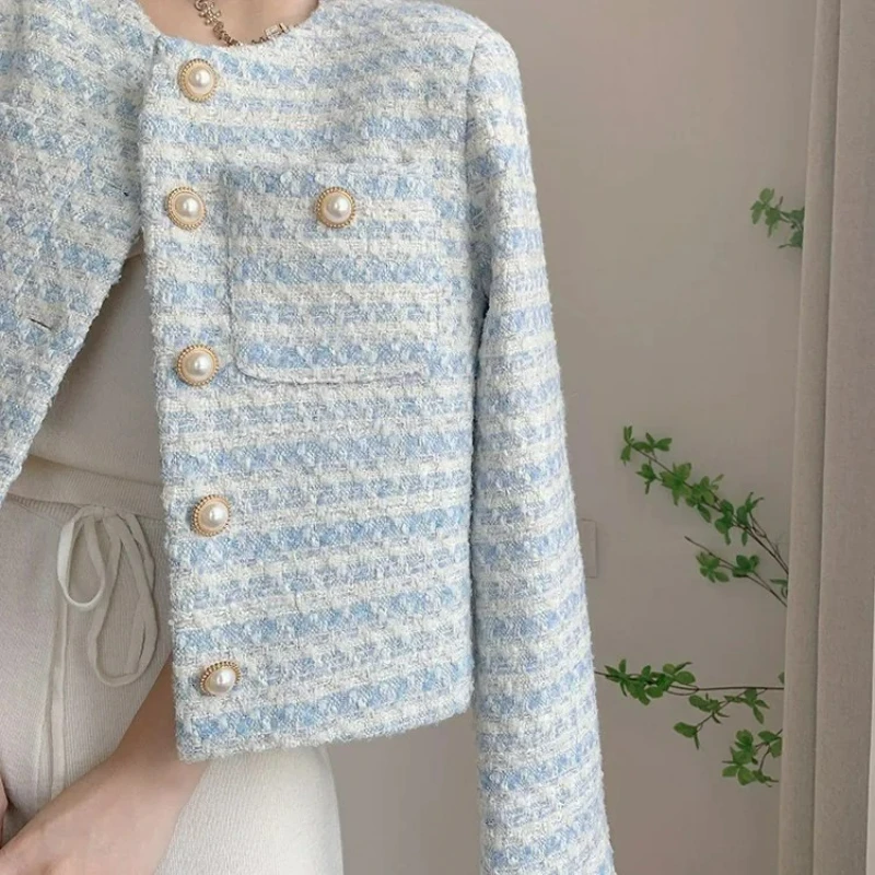 Fashionable Pearl Buttoned Loose Women's Jacket Petite Style Spring Autumn New French Design Short Top Outerwear Coat