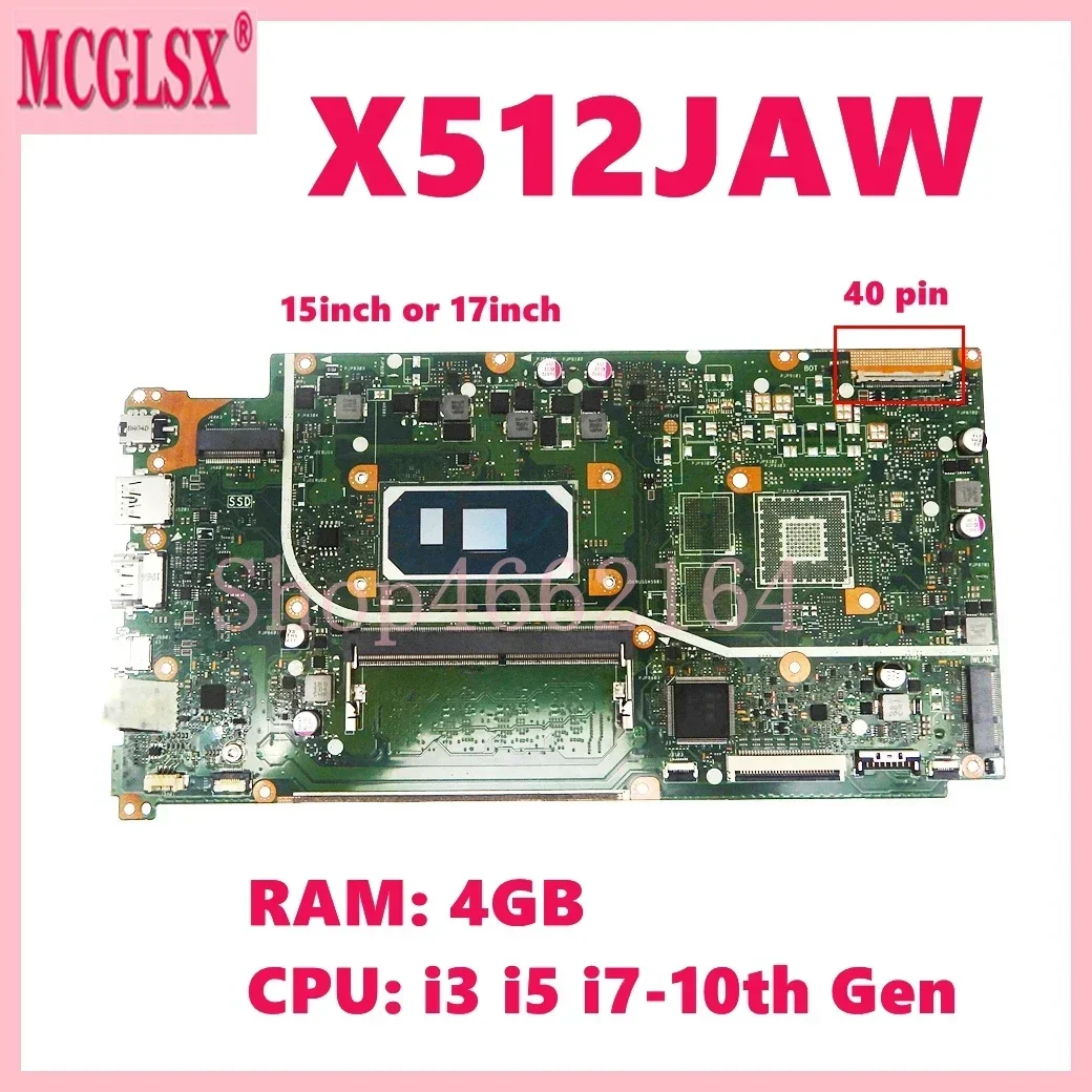 X512JAW i3 i5 i7-10th Gen CPU 4GB-RAM Mainboard For Asus VivoBook 15 X512JA X512JAU X712JA X712J V5000JP Laptop Motherboard