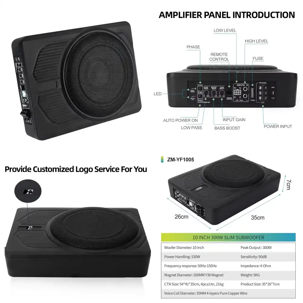 Under Seat Car Subwoofer 10 Inch Built-in Amplifier Slim Subwoofer Big Power Active Car Subwoofer for Truck