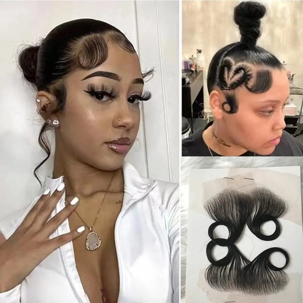 حواف الشعر العلوي الدانتيل السويسري 100% شعر بشري حقيقي قابلة لإعادة الاستخدام تنفس غير مرئية شعري الطفل خطوط الشعر الطبيعي الأسود 2 قطعة