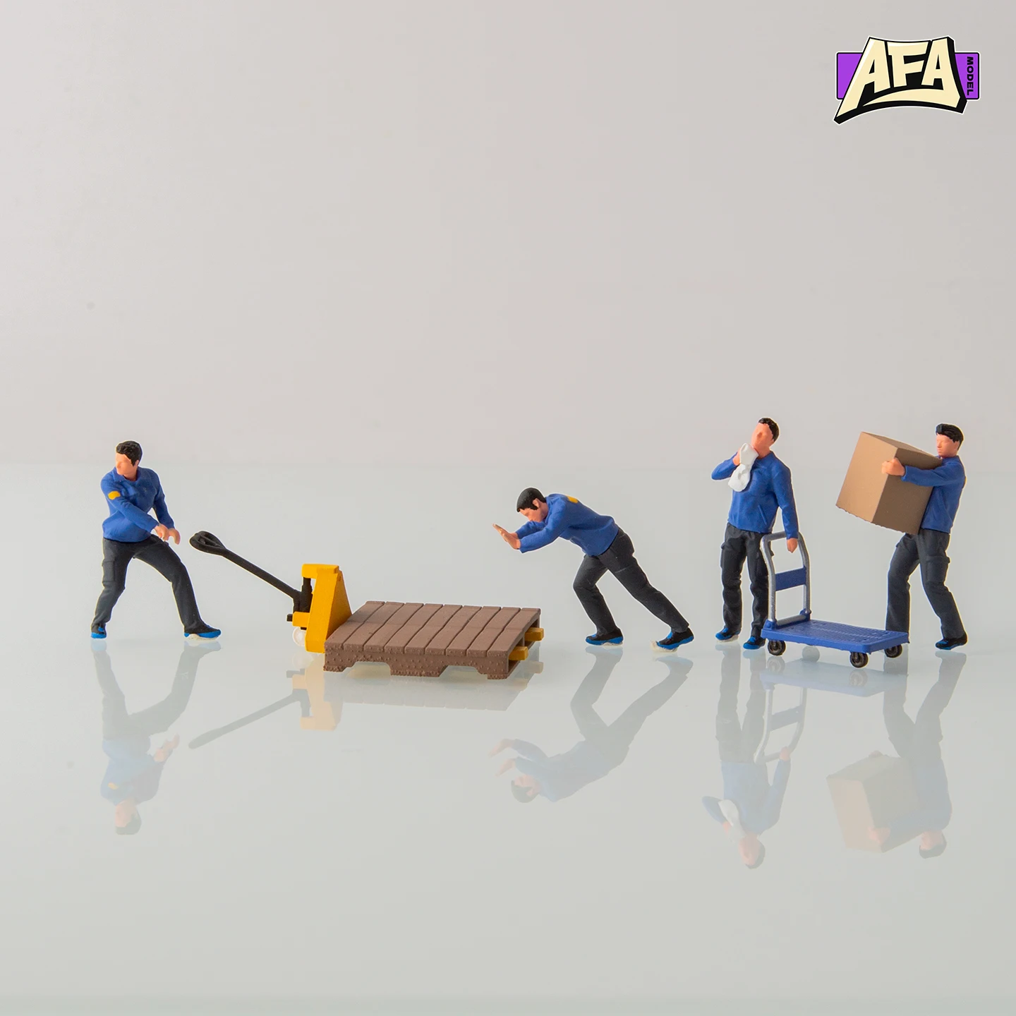 Figurines de travailleurs en résine à l'échelle 1/64, accessoires de scène miniatures, peintes à la main, pour exposition de chariots à palettes de fret d'entrepôt, pour voitures miniatures AFA
