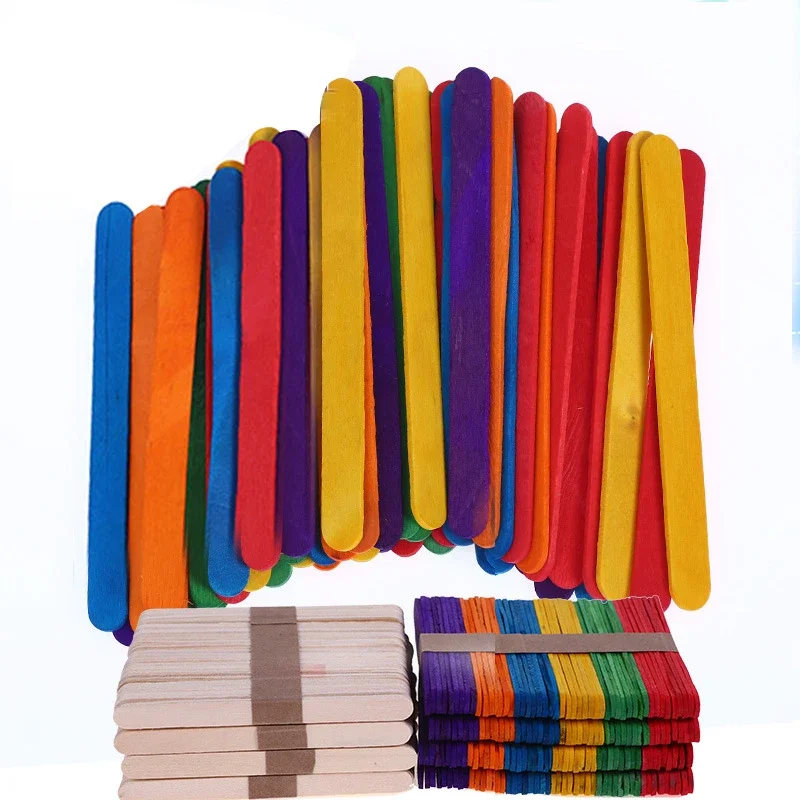 Colorful Hand Crafts 50pcs DIY Wooden Sticks Popsicle Ice Cream Sticks Art Creative Educational Toys For Children Kids Baby