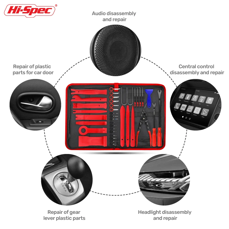 Hi-Spec Multipiece alat pelepas Interior mobil, Kit alat bongkar pasang, Set mata obeng tangan