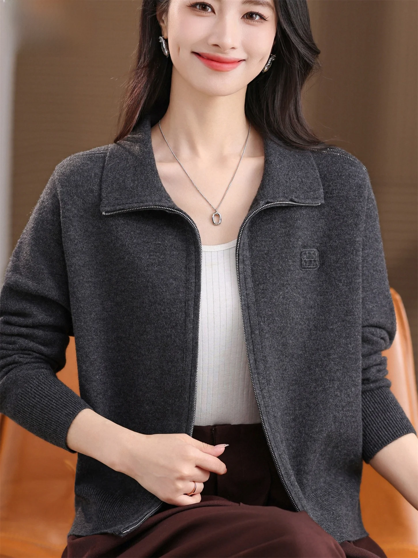 

Теплое однотонное шерстяное пальто для среднего возраста и ли, с двойной молнией, модная свободная верхняя одежда, подходящая для осени...