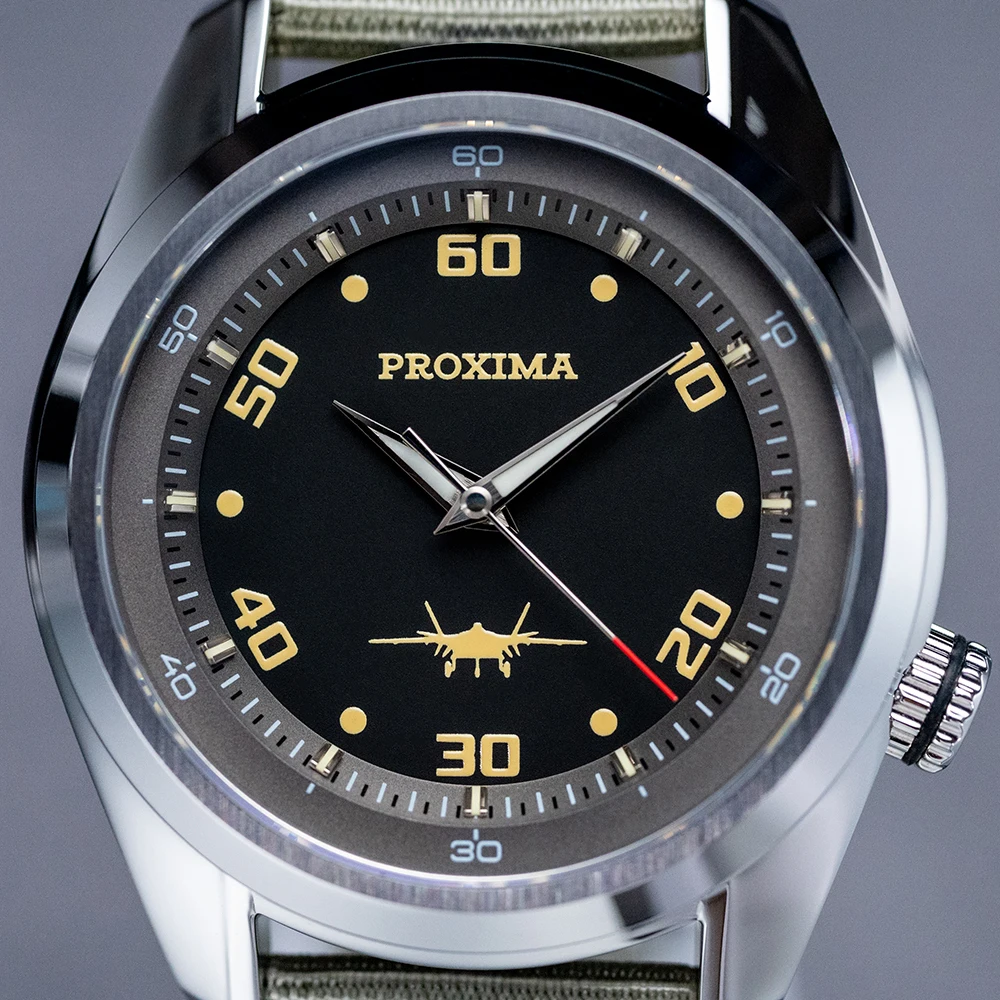 Proxima OM02-2 Retro Automatic Diving Outdoor Sports Mechanical Watch Sapphire PT5000/SW200 Pilot Aircraft Characteristic Dial