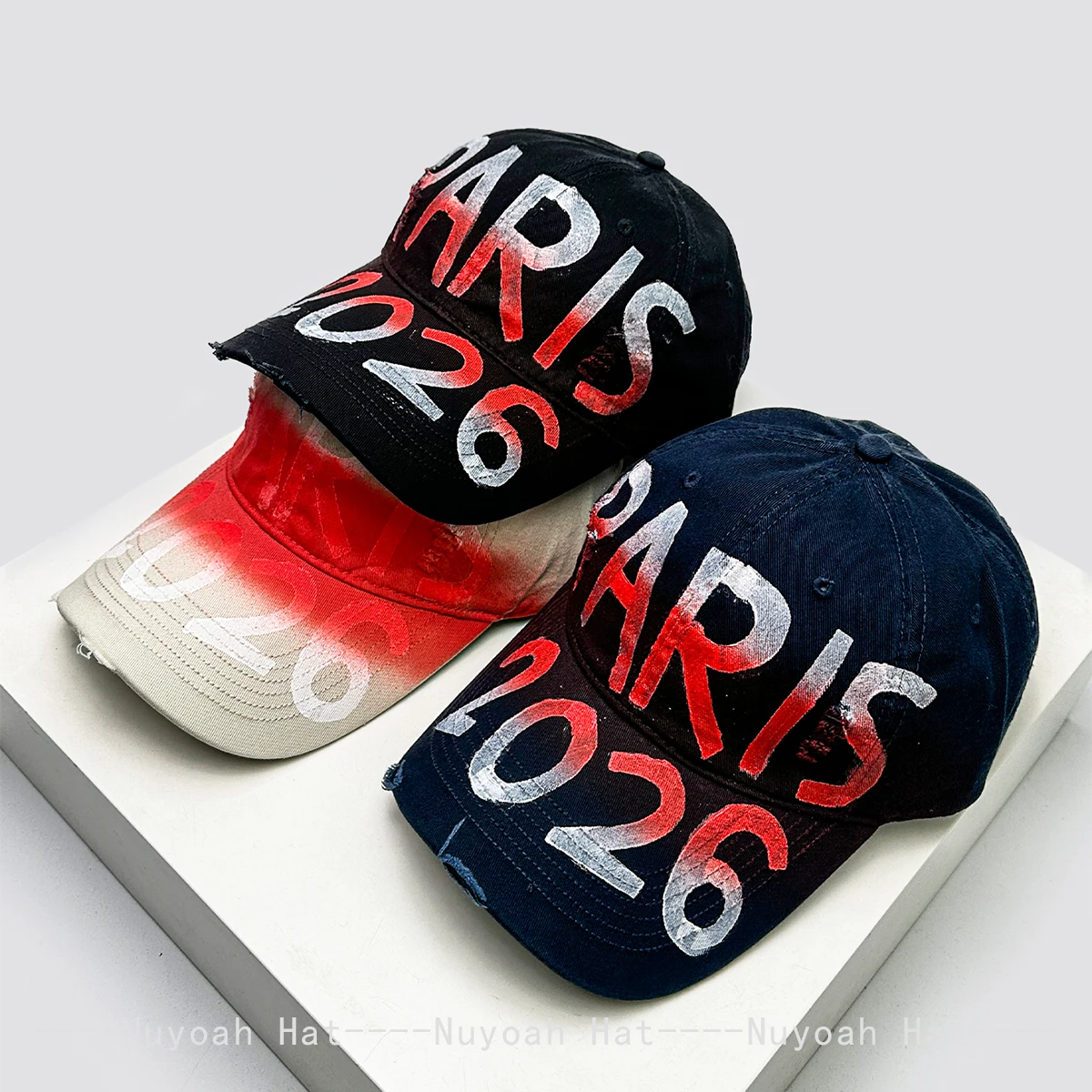 

New Unisex Distress Printed Letters Number Baseball Hats Sunshade Gradient Versatile Personal Peaked Caps Fashion Retro Outdoor