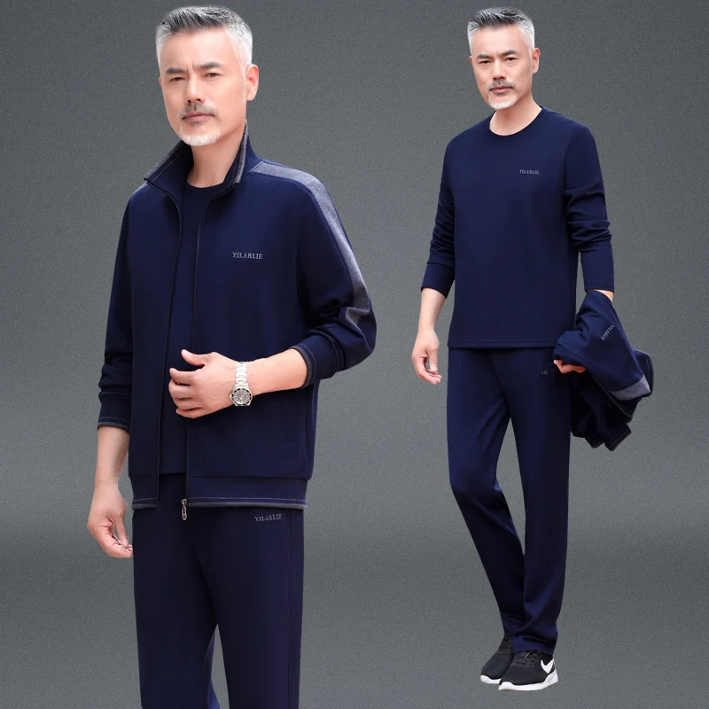 

Мужской повседневный спортивный костюм большого размера: комплект из двух предметов для мужчин среднего и старшего возраста, весенне-осенняя одежда для пап