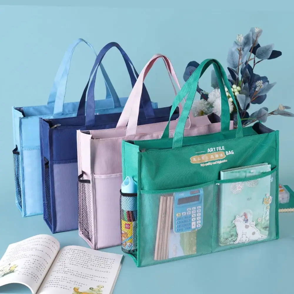 

Mutli-Purpose A3 Zipper Pouch Bag Creative Large-capacity Document Book Bag Mesh with Handle Multi-layer File Organizer School
