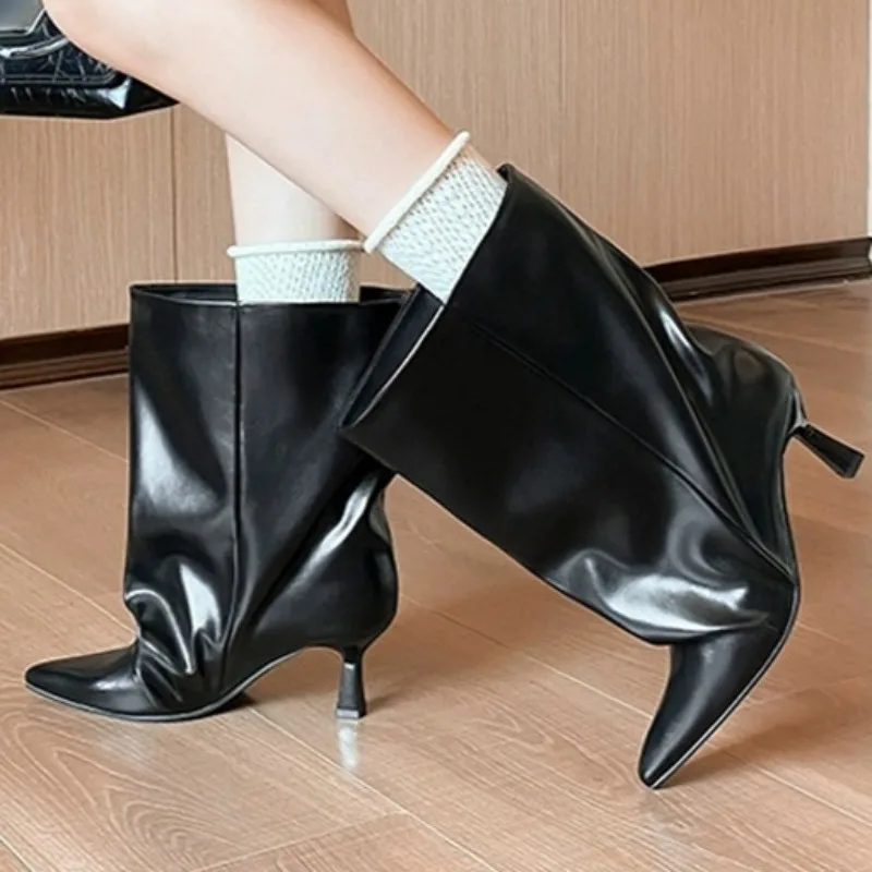 2025Winter Fashion Solid Color Stiletto Boots High Quality Sexy Pointed Toe PU Women Boots Outdoor Plus Velvet Warm Knight Boots