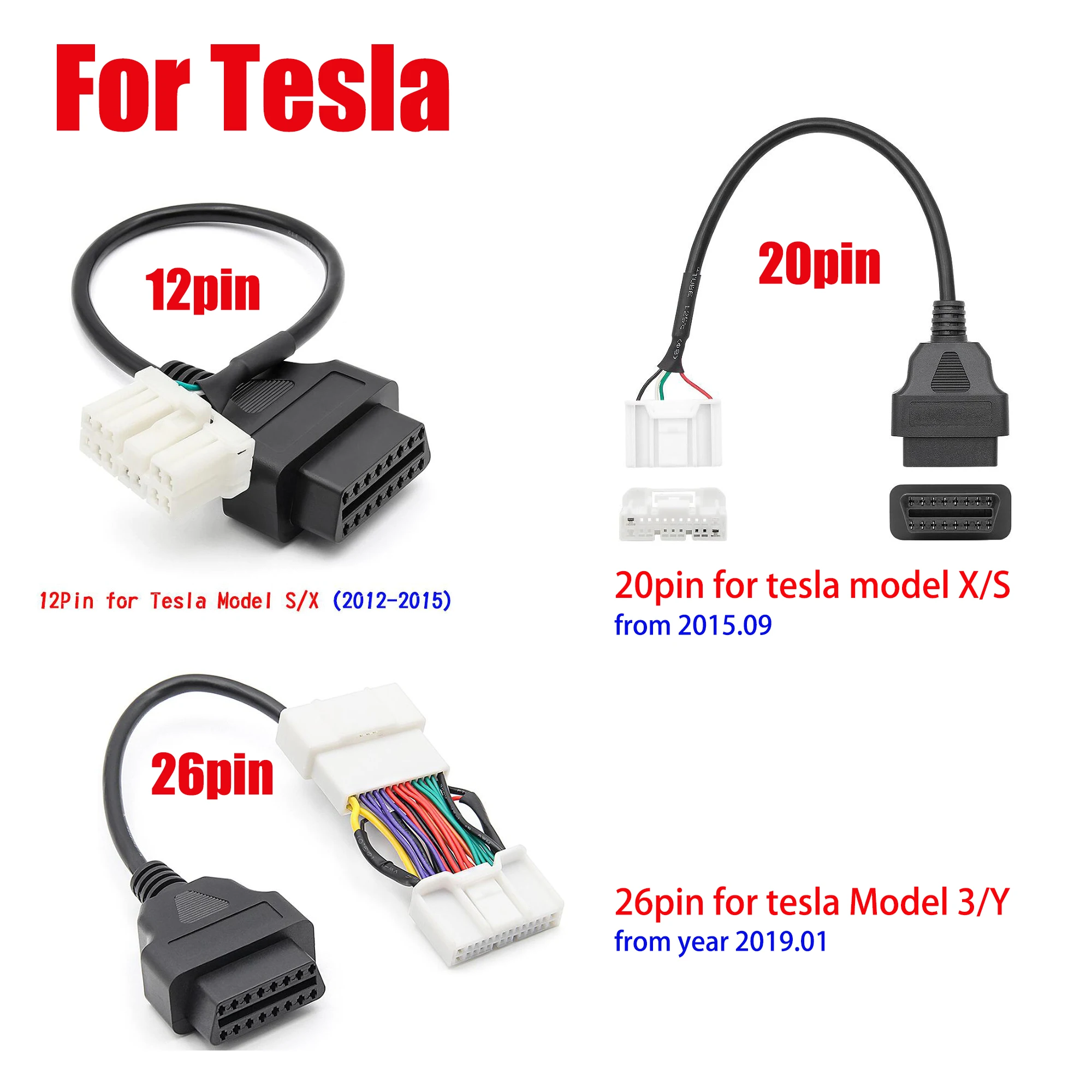 For Tesla Car OBD2 Diagnostic Cable 26Pin 20Pin 12Pin Connector to OBDII 16Pin Adapter for Tesla Model S Model X Model 3 Model Y