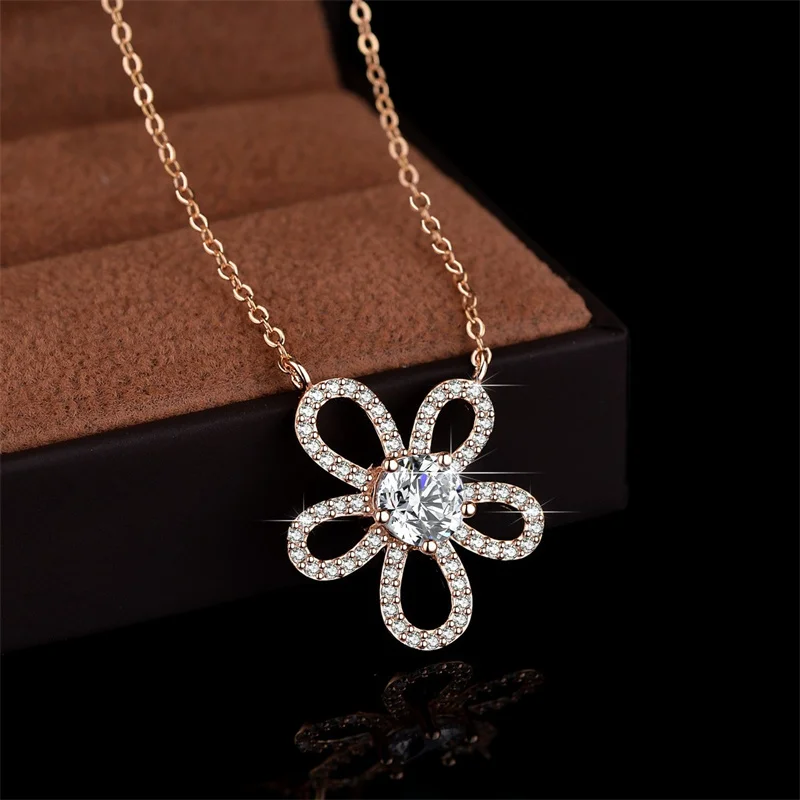 KJ158 Lefei Fashion Luxury Classic Moissanite Diamondset Fine Design Sunflower Necklace For Women s925 Silver Party Jewelry Gift