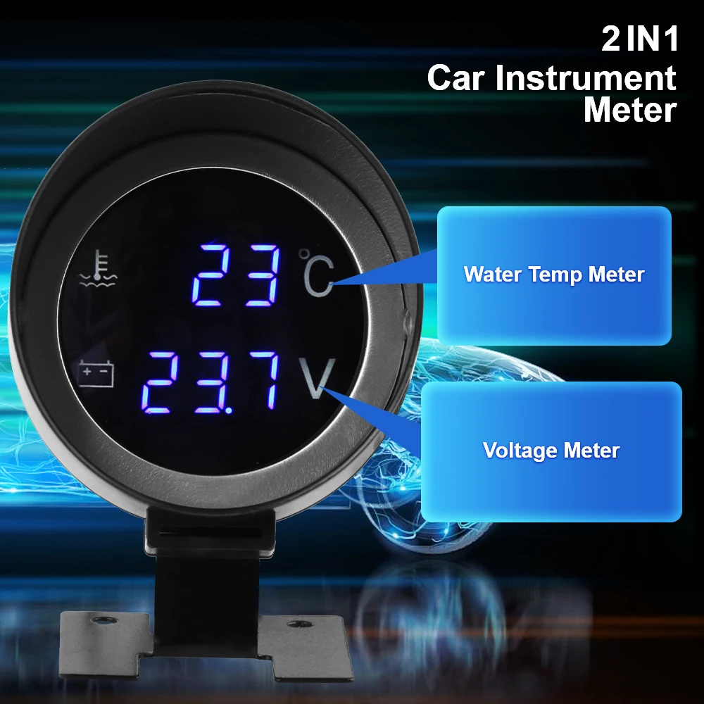 ​10mm Sensor 2 In 1 Water Temp Meter Digital Car Instrumentation 9V-36V Car Modification Universal LED Backlight Voltage Meter