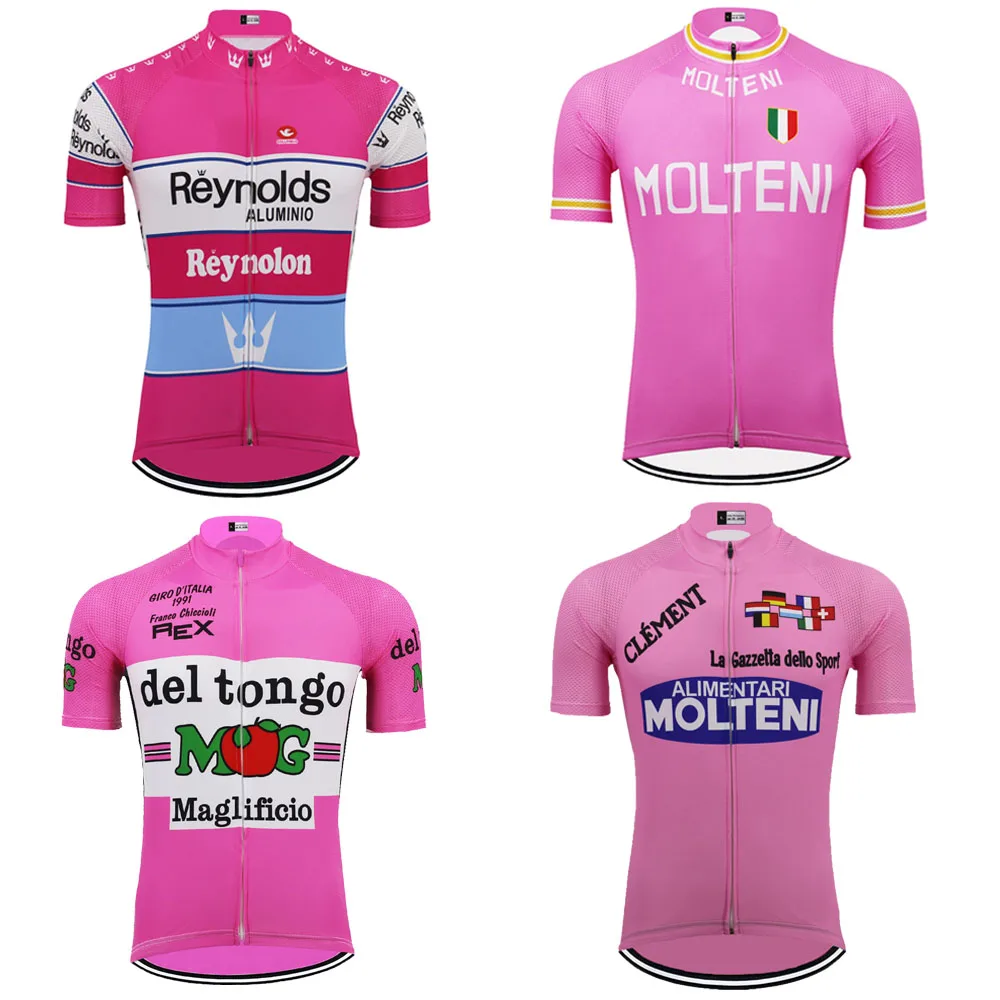 Retro Cycling Jersey Men Pink Bike Clothing Summer Breathable Quick Drying Outdoor sports Jersey