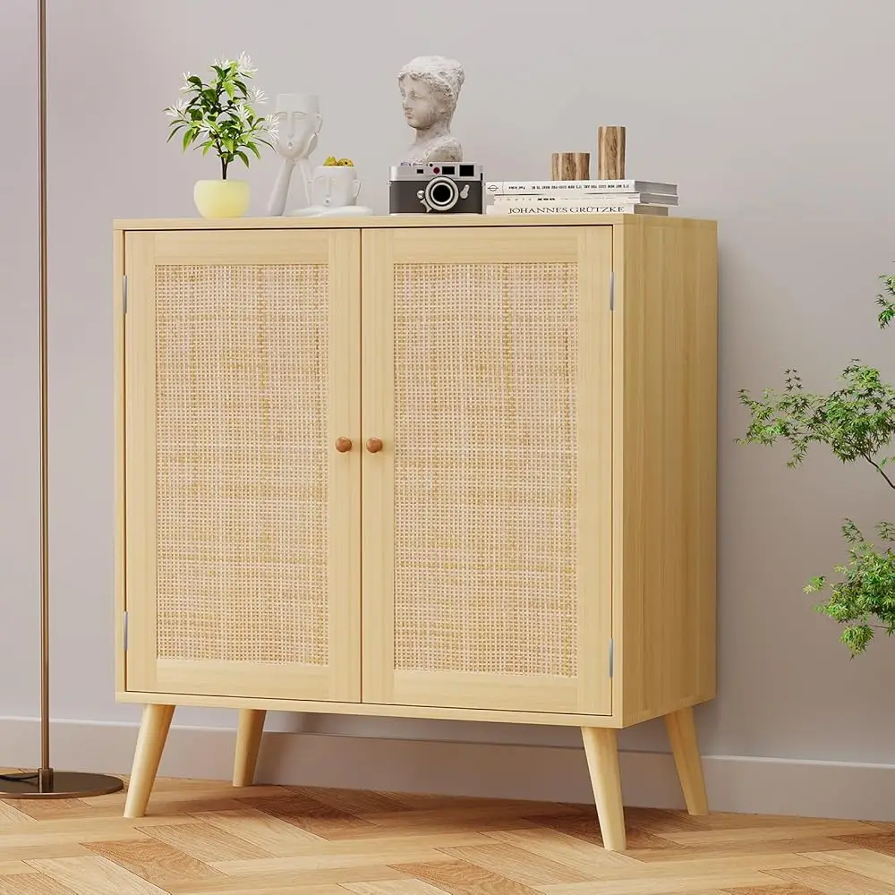 

Sideboard Buffet Cabinet, Kitchen Buffet Storage Cabinet With Rattan Doors, Accent Cabinet With Adjustable Shelves For