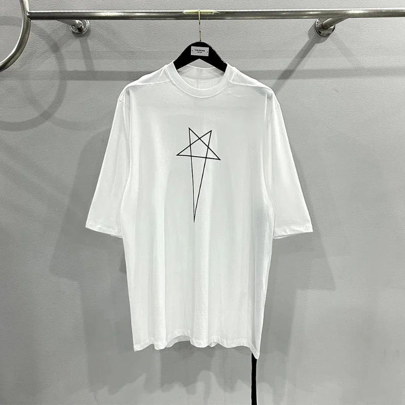 

Y2k High Street Long Pentagram T-shirt Printed Cotton Tops High Quality Men's Graphic T Shirts Men High Quality Men's Clothes