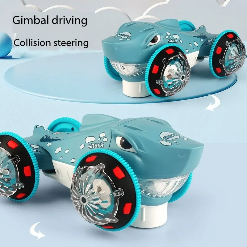 New Tumble 360 Degrees  Rotating Children Electric Toy Car with Universal Wheels Music Light Shark Stunt Drift Car Toy Gift