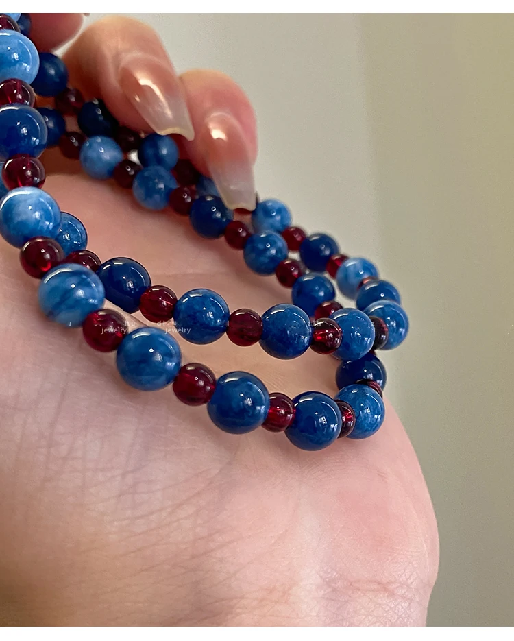 Leichter Luxus Naturstein-Perlenkette Blauer Achatstein Kurze Halskette 2025 Trendiger Schmuck für Frauen Schlüsselbeinkette Accessoires – Detail 10