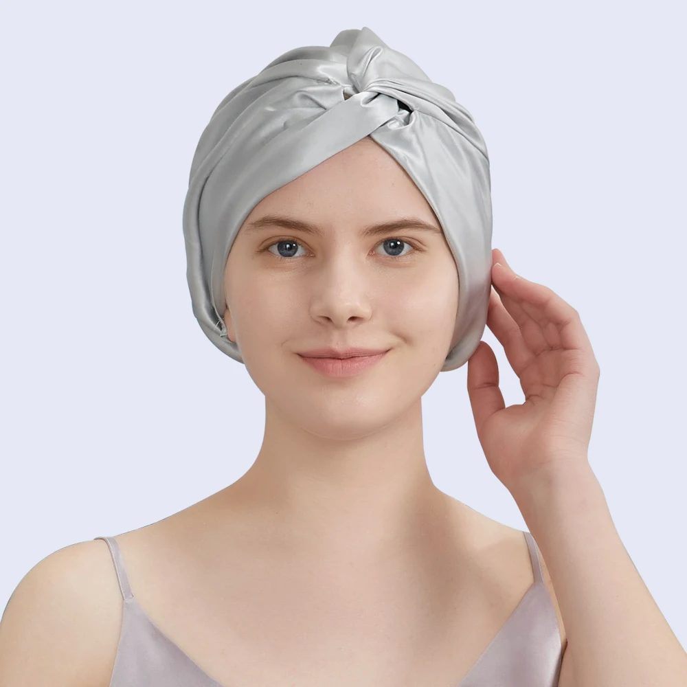 Gorro de seda de morera 100% para dormir, turbante de doble capa para el cabello, 19 Momme