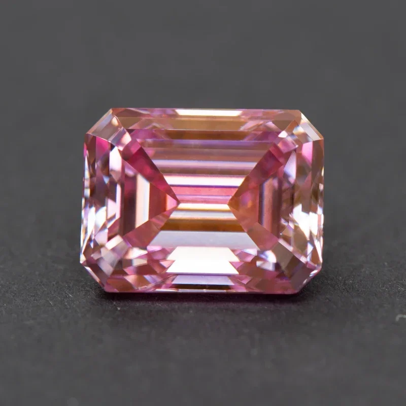 

Moissanite Emerald Cut Sakura Pink Color Gemstone Lab Grown Diamond Charms Jewelry Making Materials with GRA Certificate