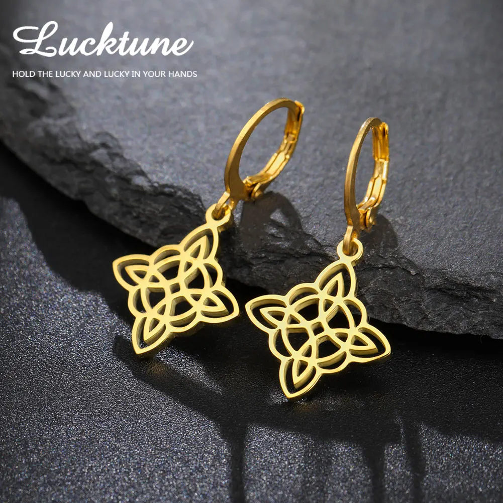 Lucktune Witch Knot Hoop Earring Stainless Steel Witchcraft Celtic Knots Magic Luck Amulet Earrings for Women Pagan Jewelry Gift