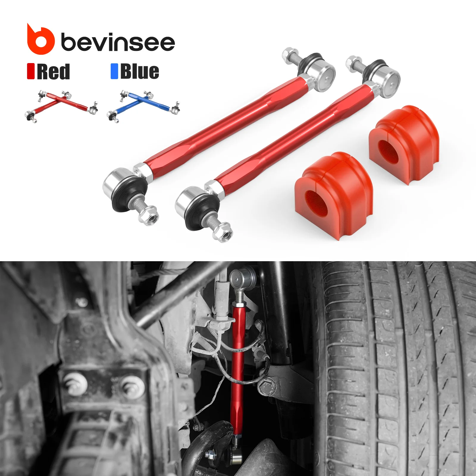 Kit de bieletas de barra estabilizadora delantera ajustables y bujes de poliuretano de 26.5mm 80A para BMW E90 E91 E92 E93 E87 E82 E88 E81 Z4 E89