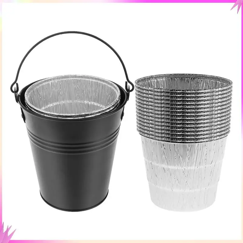 B50C 그릴 버킷 (그리스 트레거용) - 15개의 주석 라이너 포함 녹 방지 철 합금 드립 그리스 캔 주석 라이너