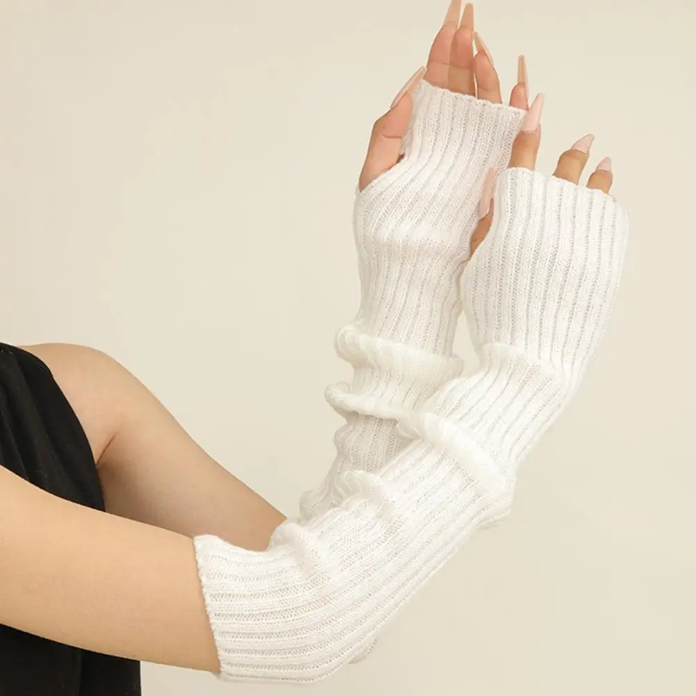 

Acrylic Gloves Knitted Half-finger Arm Warmers For Fall Winter Cycling Over Elbow Length Non-slip Gloves High Elasticity Pure