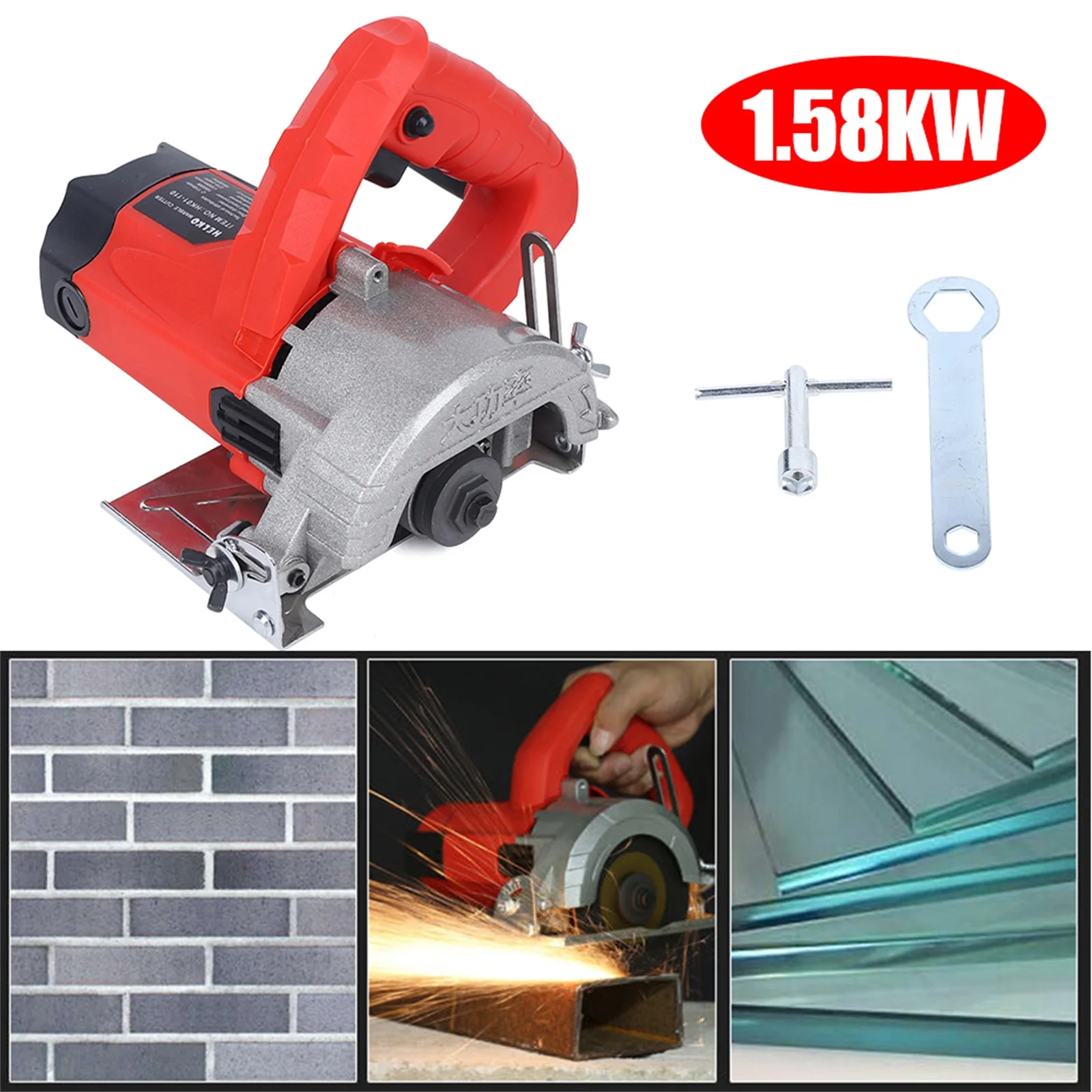 Handheld Electric 1580W Dry Tile Wood Stone Cutter Saw Cut Floor Wall Machine with 2 Blades