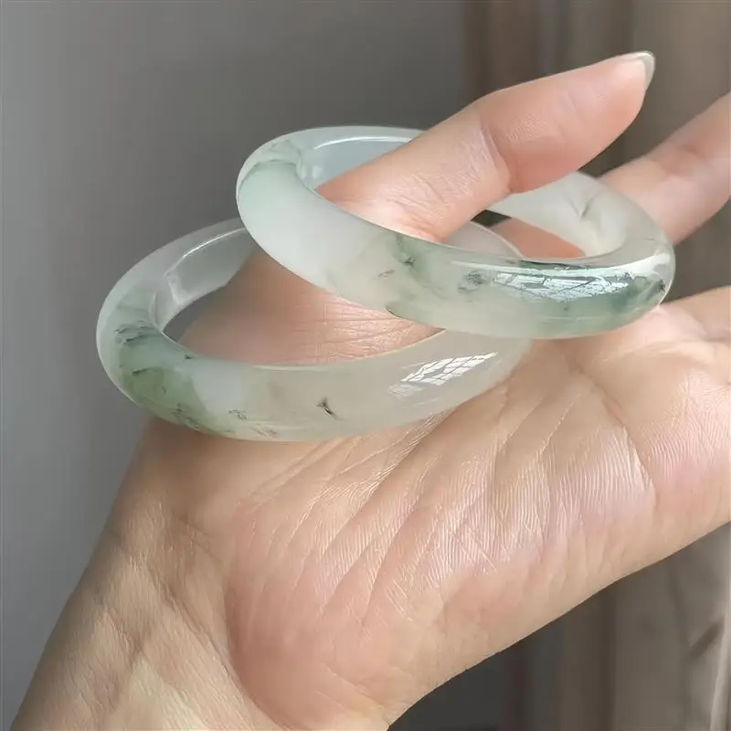 Xinjiang Tianshan Jade Bracelet, Ice-Type Women's Natural Golden Silk Jade, Snow Jade Flat Bar with Flower Pattern