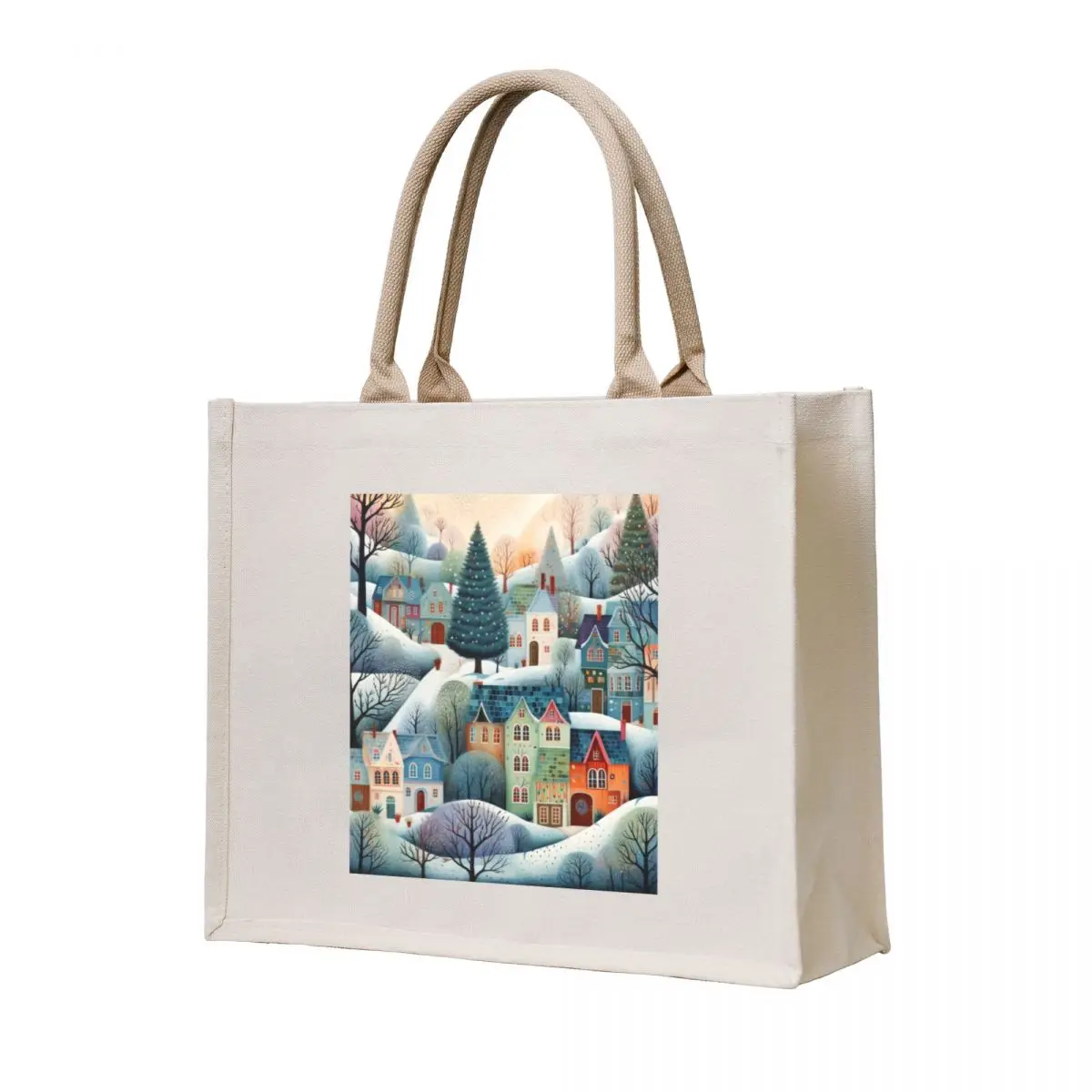 

Cozy Winter Christmas Village with Christmas Trees Tote Bag ecological bags Eco bag Shopping bags