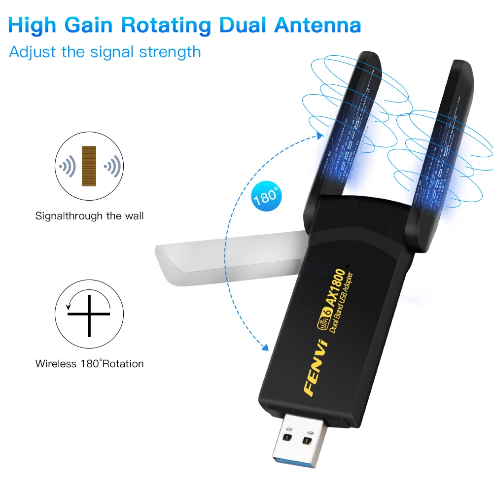 AX1800 Free Drive WiFi 6 Adapter 2.4G 5G Dual Band 1800Mbps Wireless Dongle 802.11ax USB3.0 Gaming Network Card WPA3 MU-MIMO