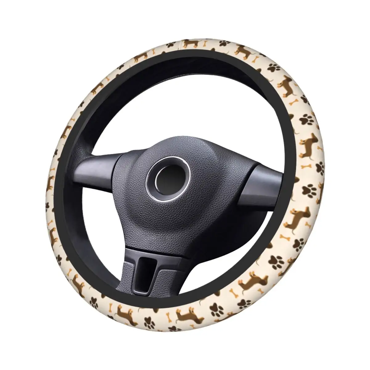 

Cute Dachshund Car Steering Wheel Cover 38cm Anti-slip Animal Dog Elastische Auto Decoration Interior Accessories