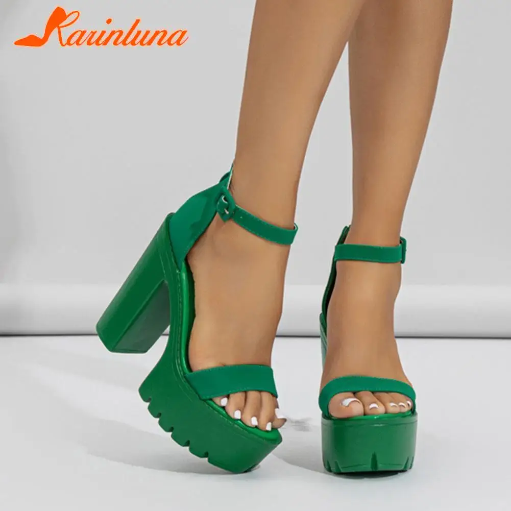 Platform Heels Sandals For Women 2023 Summer Buckle Strap Thick Heels Sandals Simply Casual Comfort Walking Green Heels Shoes