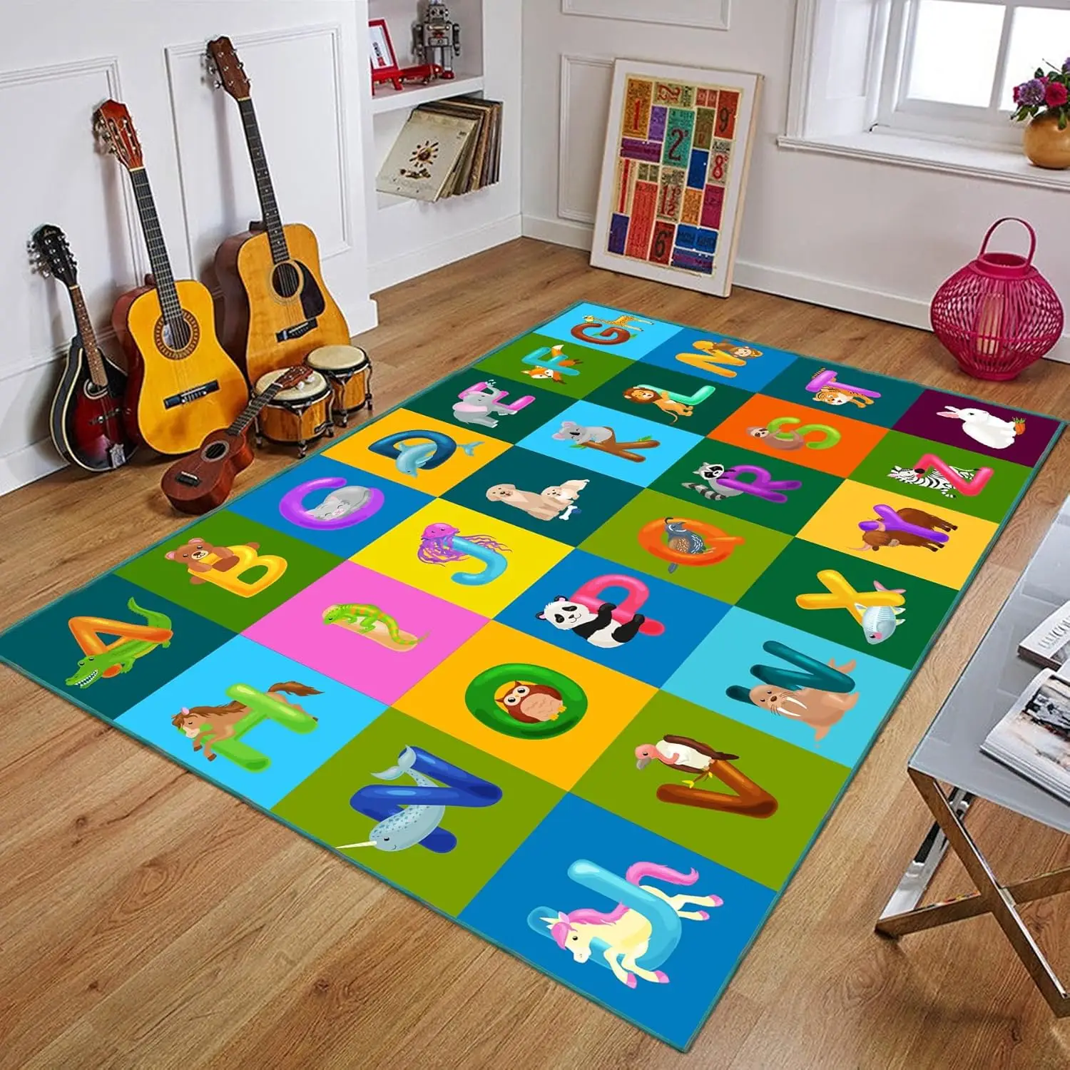 Educational ABC Alphabet Floor Mat Cartoon Carpet for  or Bedroom Non-Slip Rug Early Learning Living Room Decor