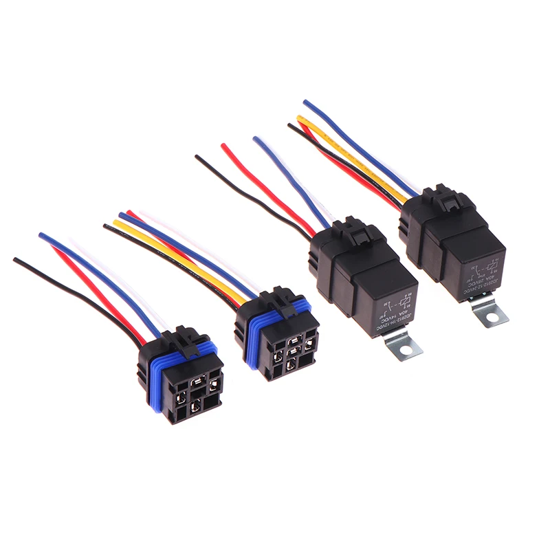 1Set Car Relay With Socket DC 12/24V 40A 4/5Pin AMP Waterproof Relay Harness Tinned Copper Wires 5-PIN SPDT For Boat Auto Fan