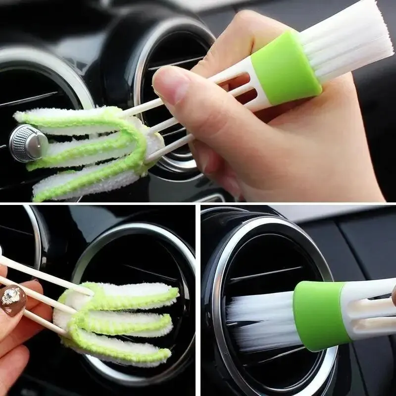 Multifunction Car Air Vent Cleaner Mini Double-end Micro Fiber Vent Duster Removable Cloth Cover Portable Cleaning Brush For Car 