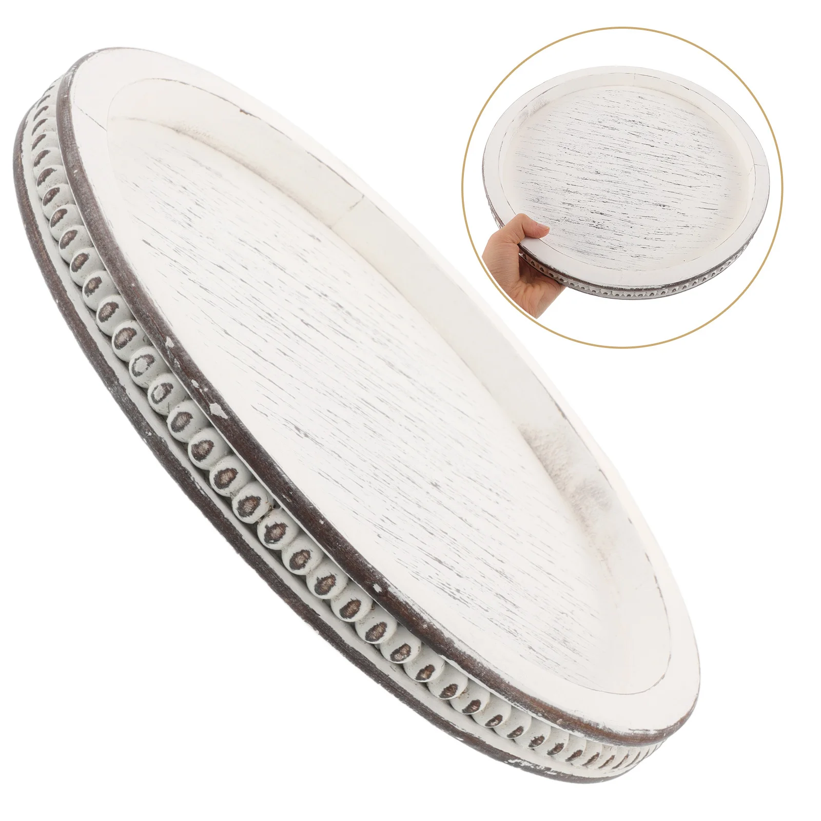 

Vintage Decorative Tray Round Farmhouse Style Jewelry Organizer Tabletop Storage For Home Kitchen Coffee Table Trinket