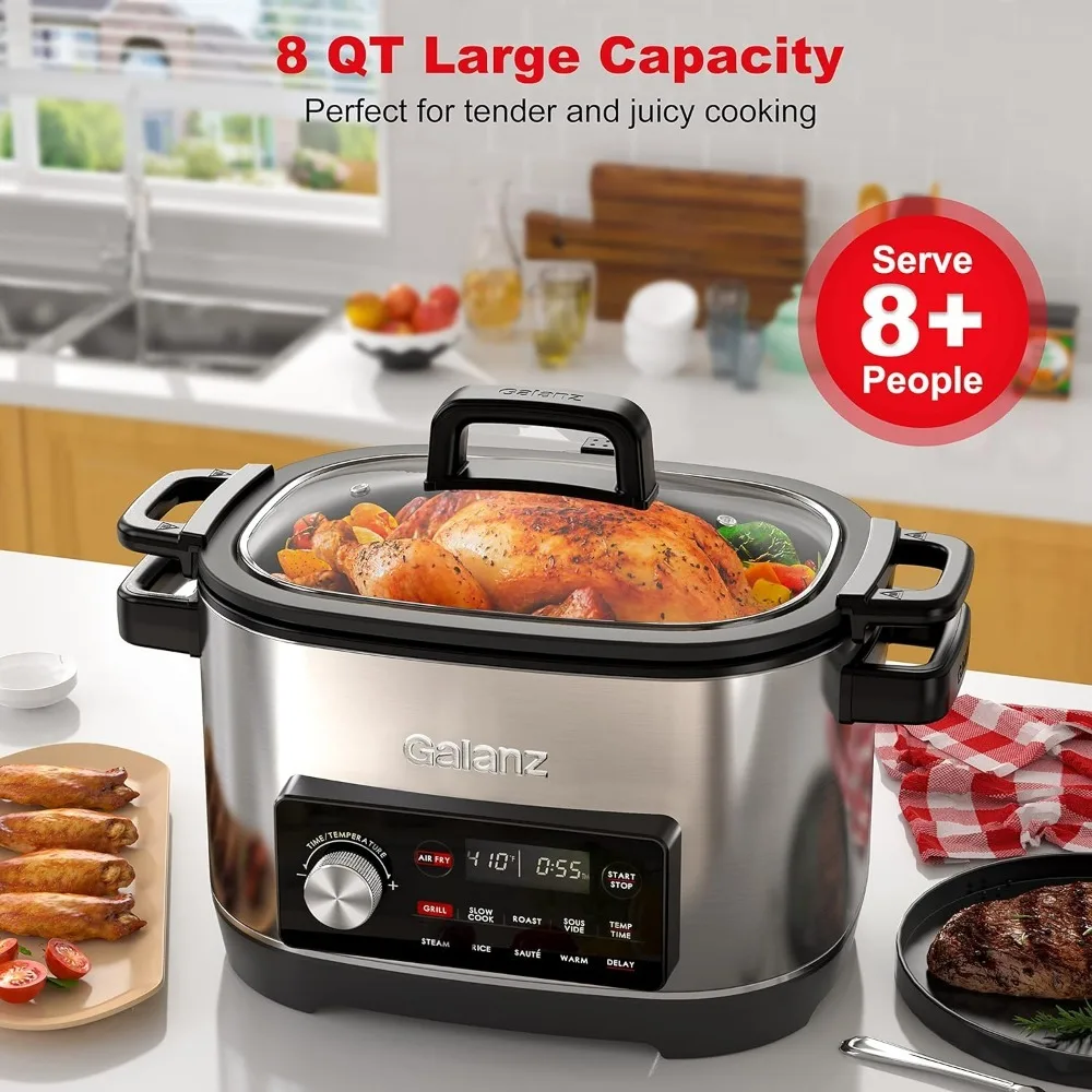 Galanz-Multicuiseur 8 en 1, cuisson lente, vapeur, rôti et grill, bol de cuisson perfec8 QT, cuisson à l'air, sous vide, riz, sauté