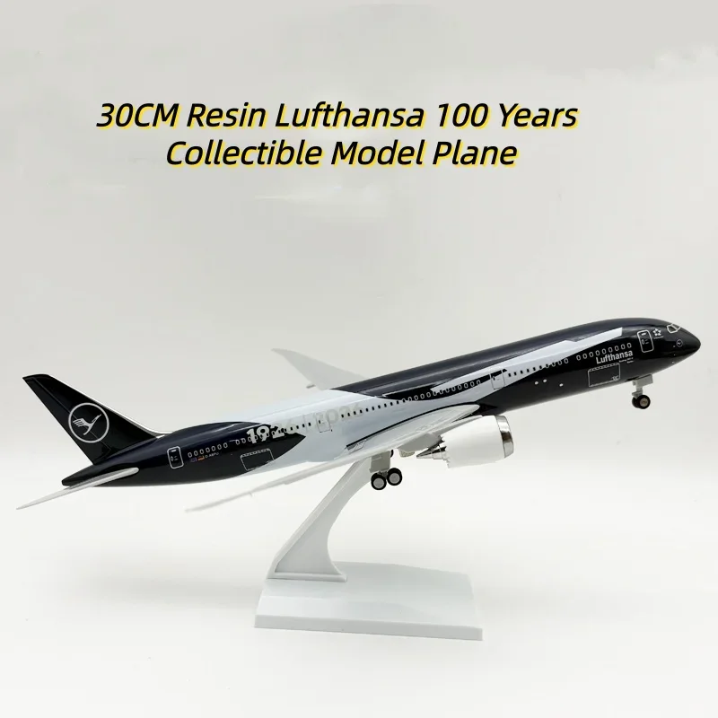 30cm Model Planes Lufthansa 787 German 100years Airplane Model Kits Resin with Stand & Wheel Collectible for Aviation Gift