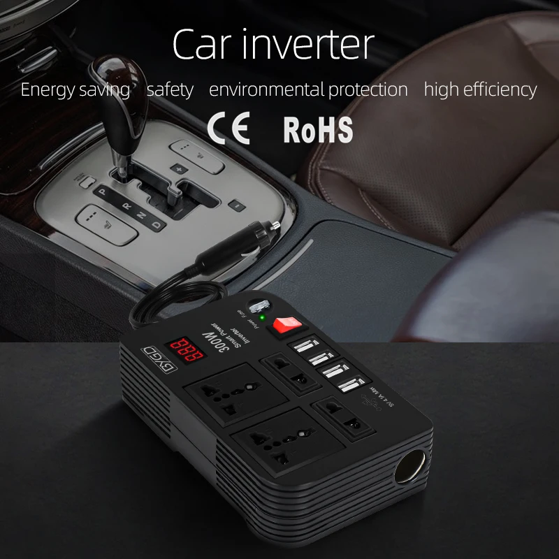 300W Car Power Inverter 4 AC Outlets & 4 USB Ports for Road Trips Travel Dual Charging Car Adapter Converter