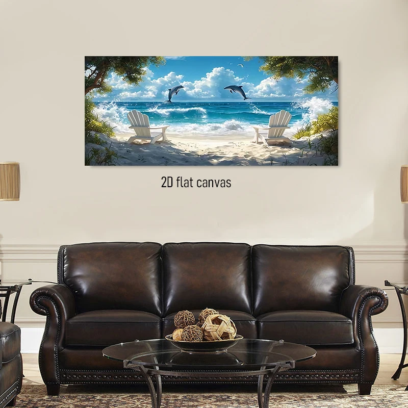 (1PC Unframe)1 tropical beach dolphin jumping wave decoration painting home decoration frameless painting 2D plan