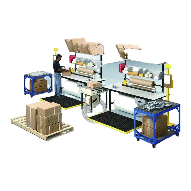 

Detall-Roller Conveyor Assembly Packing Line Equipment Packing Table Station Packing Workbench