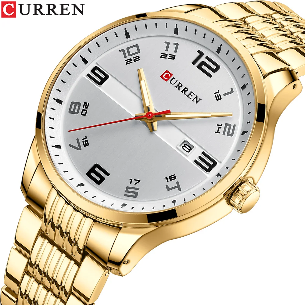 CURREN Business Men\'s Fashion Design Watches  Stainless Steel Band Quartz Wristwatches for Male Luminous Hands Clock