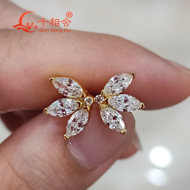 

S925 silver clover marquise shape earrings with white Moissanite Jewelry studs For Women Engagement Party Gifts