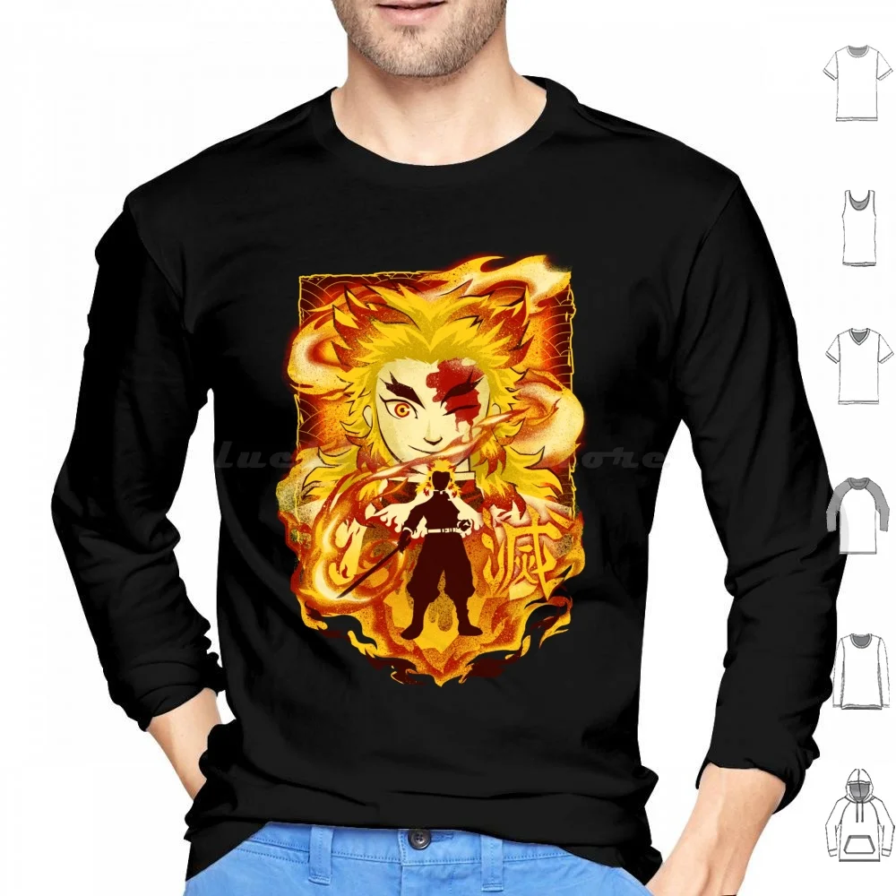 Attack Of The Flame Breathing Hoodie Cotton Long Sleeve Kyojuro Kyojuro Hashira Flame Hashira Demon Corps Tsuguko Demon