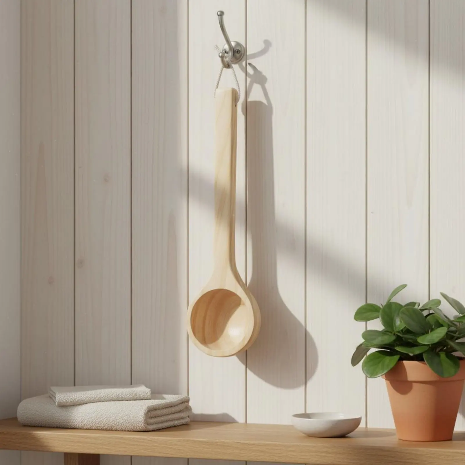 3 Pieces Wood Sauna Ladle Polished Surface Wooden Sauna Dipper Wooden Water Scoop Long Handle Bath Accessory Multipurpose